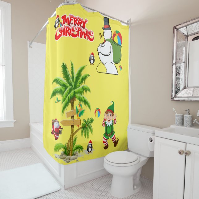 Christmas Shower Curtain, Summer Beach Bum Santa (In Situ)