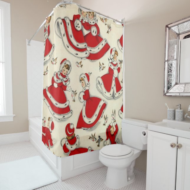 Christmas Shower Curtain, Vintage (In Situ)
