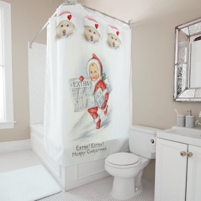 Christmas Shower Curtain, Vintage (In Situ)