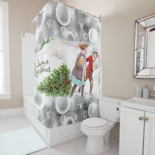 Christmas Shower Curtain, Vintage