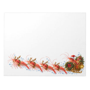 Christmas Shrimp Santa Sleigh Whimsical Holiday Notepad