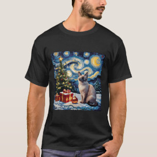 Christmas Siamese Cat Art Van Gogh The Starry Nigh T-Shirt