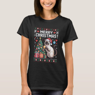 Christmas Siamese Cat Pet Xmas Santa Hat T-Shirt