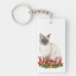 Christmas Siamese Cat Watercolor  Keychain