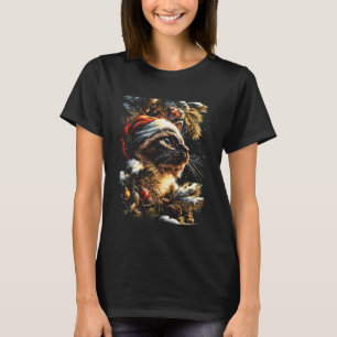 Christmas Siamese Cat with Santa Hat Festive Winte T-Shirt
