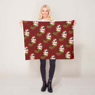 Christmas siamese cats wearing Santa hat Fleece Blanket
