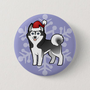 Christmas Siberian Husky / Alaskan Malamute 2 Inch Round Button