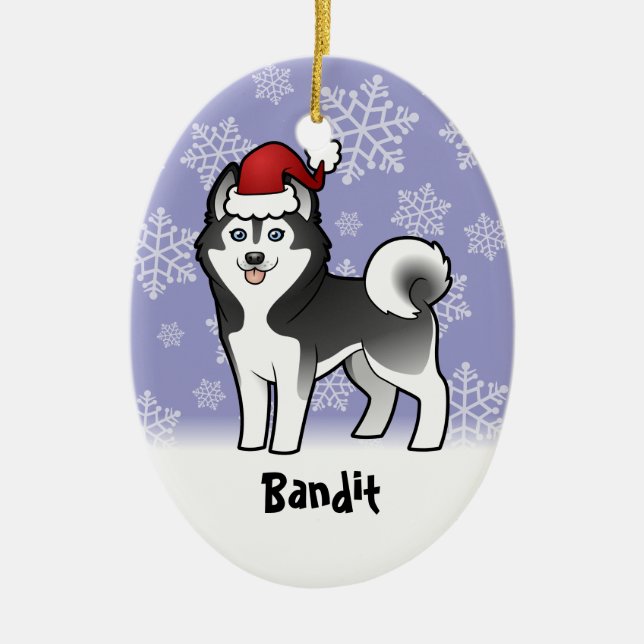 Christmas Siberian Husky / Alaskan Malamute Ceramic Ornament (Front)