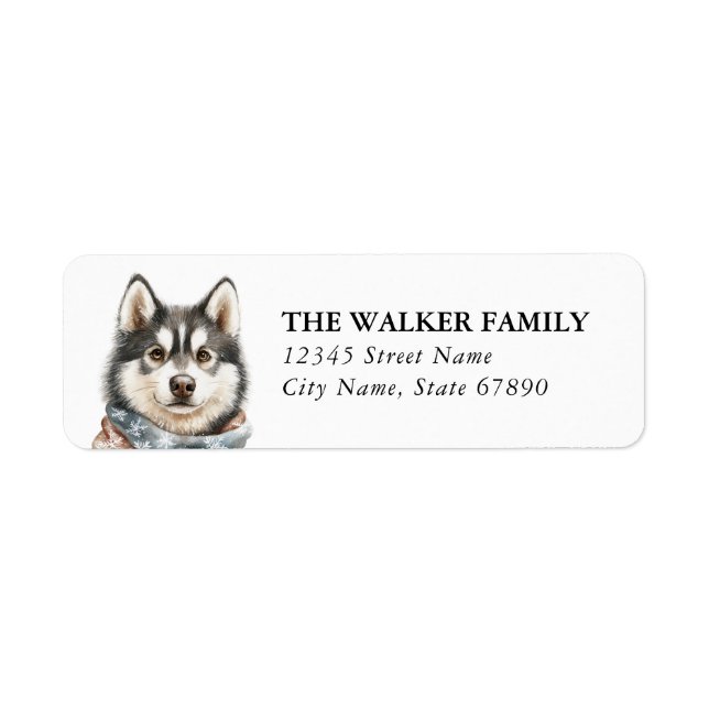 Christmas Siberian Husky Dog Return Address Labels (Front)