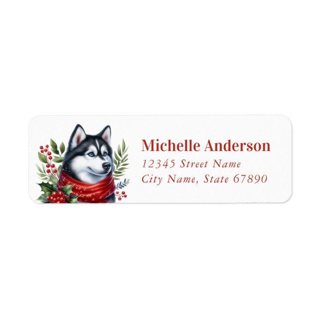 Christmas Siberian Husky Dog Return Address Labels (Front)
