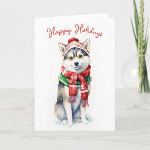 Christmas Siberian Husky In Snowflakes Holiday Card