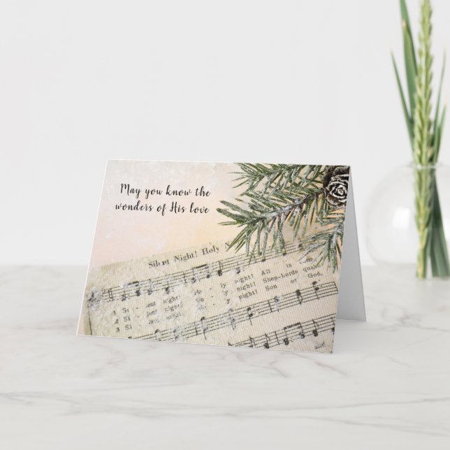 Christmas Silent Night music in snow Holiday Card (Front)