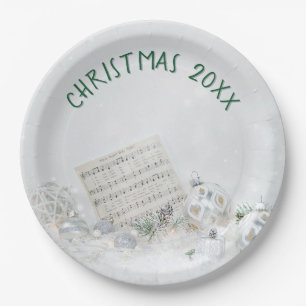 Christmas Silent Night Music In Snow Paper Plate