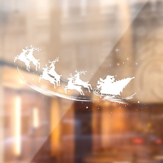 Christmas Silhouette Santa Claus Sleigh Reindeer Window Cling