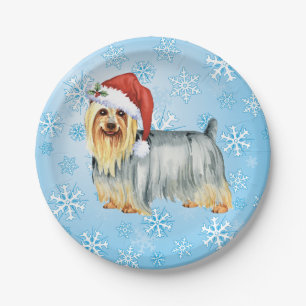 Christmas Silky Terrier Paper Plate