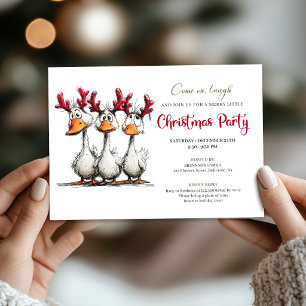 Christmas Silly Geese Humor Playful Cartoon Invite