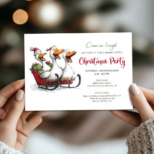 Christmas Silly Geese Whimsy Cartoon Party Invite