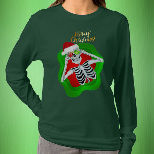 Christmas Silly Skeleton Santa Hat Spatter shape T-Shirt