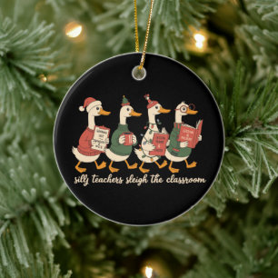 Christmas Silly Teacher Goose Gift Cozy Winter Ceramic Ornament