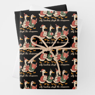 Christmas Silly Teacher Goose Gift Cozy Winter  Wrapping Paper Sheet