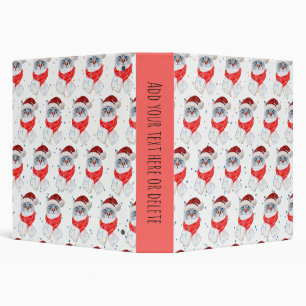 Christmas Silver And White Cat With Santa Hat Binder