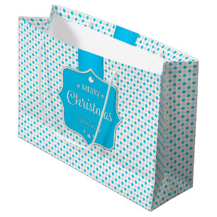 Christmas Silver-Blue Polka Dots Gift Bag - Large