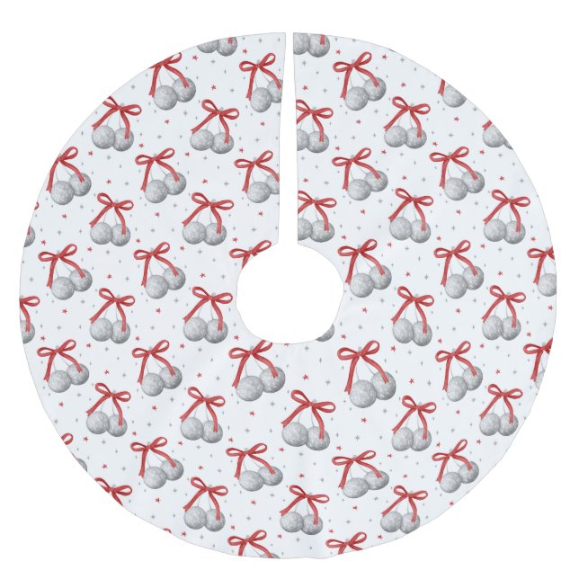 Christmas Silver Disco Ball Ornaments with Red Bow Brushed Polyester Tree Skirt (Front)
