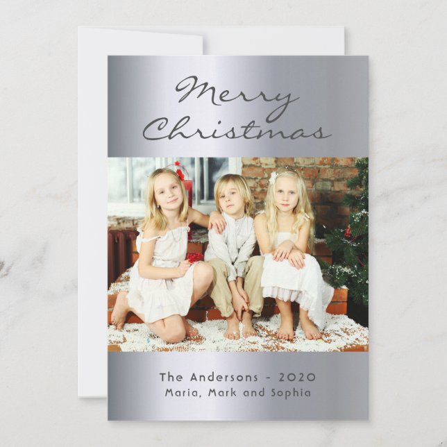 Christmas silver family children photo holiday card (Front)
