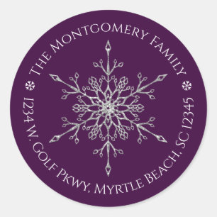 Christmas Silver Glitter Snowflake Name Address Classic Round Sticker