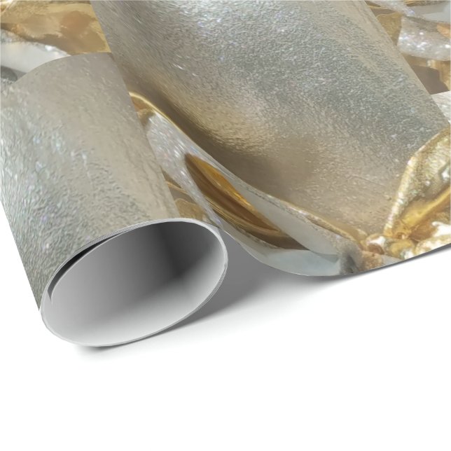 Christmas Silver Gold Ribbon Pattern Elegant Wrapping Paper (Roll Corner)