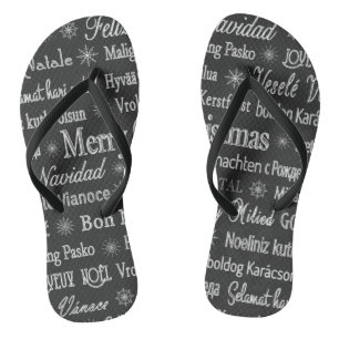 Christmas Silver Grey Holidays Black Flip Flops