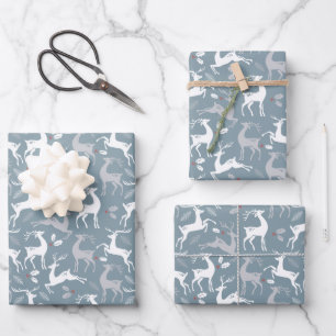 Christmas Silver Holiday Reindeer Wrapping Paper Sheet