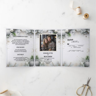 Christmas Silver Magic Winter Minimal Personalized Tri-Fold Invitation