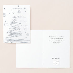 Christmas Silver Rustic Tree Handdrawn Foil Card