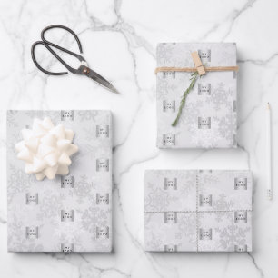 Christmas silver snowflakes business logo wrapping paper sheet