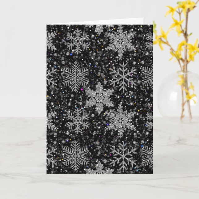Christmas silver sparkle snow flakes card (Yellow Flower)