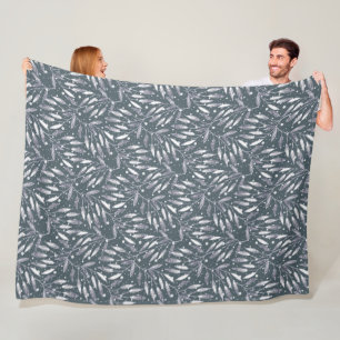 Christmas, silver twigs, white, snowflakes, winter fleece blanket