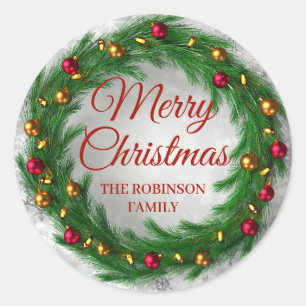 Christmas Silver Winter Sparkle Festive Wreath Classic Round Sticker