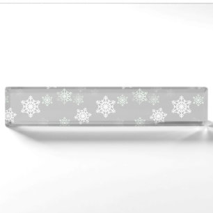 Christmas Silvery White Snow Flurries Nameplate