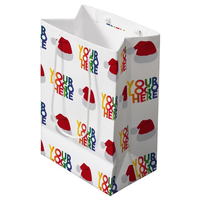 Christmas Simple Business Logo Santa Hat  Medium Gift Bag (Front Angled)