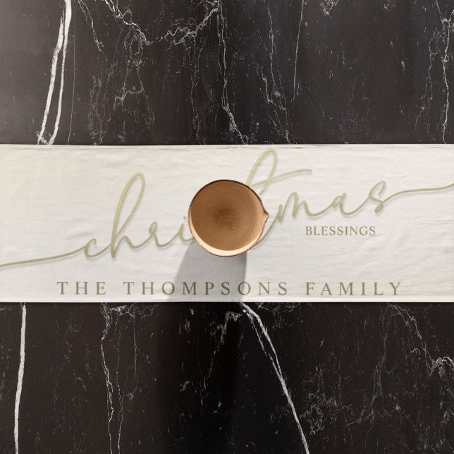 Christmas Simple Gold Calligraphy Script Blessings Short Table Runner (Christmas gold calligraphy script custom table runner)