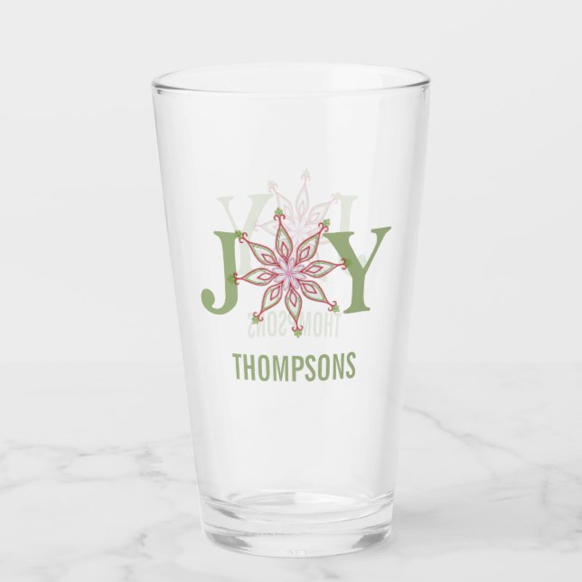 Christmas Simple Joy Red Green Cute Snowflake  Glass (Front)