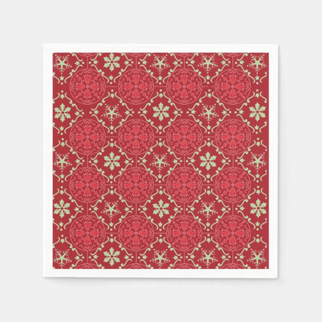 Christmas Simple Red Green Classic Snowflake  Napkin (Front)