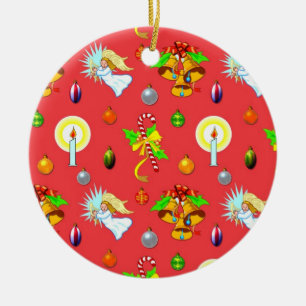 Christmas - Singing Angels & Golden Bells Ceramic Ornament