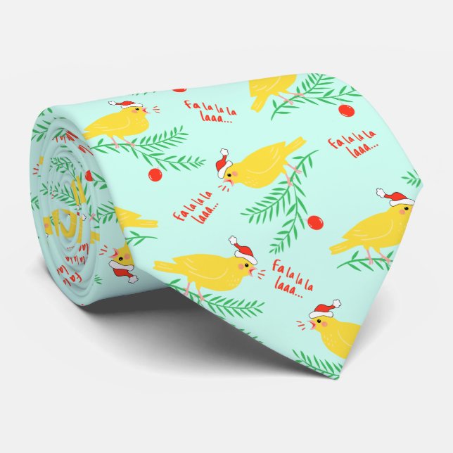 Christmas Singing Canary Pattern Tie (Rolled)
