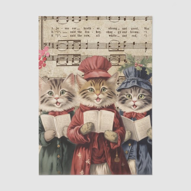Christmas Singing Cats Tissue Paper (Front)