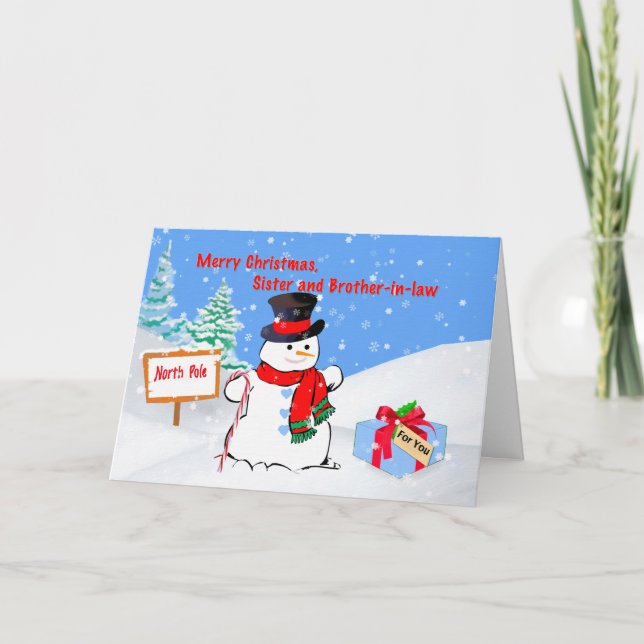 Christmas, Sister and Brother-in-law, Snowman Holiday Card (Front)