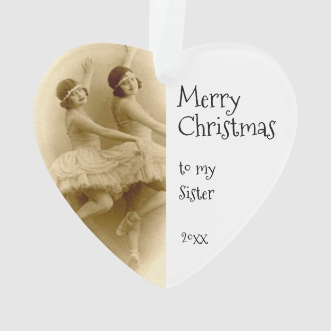 Christmas Sister Ballet Fun Vintage Photo Ornament (Back)