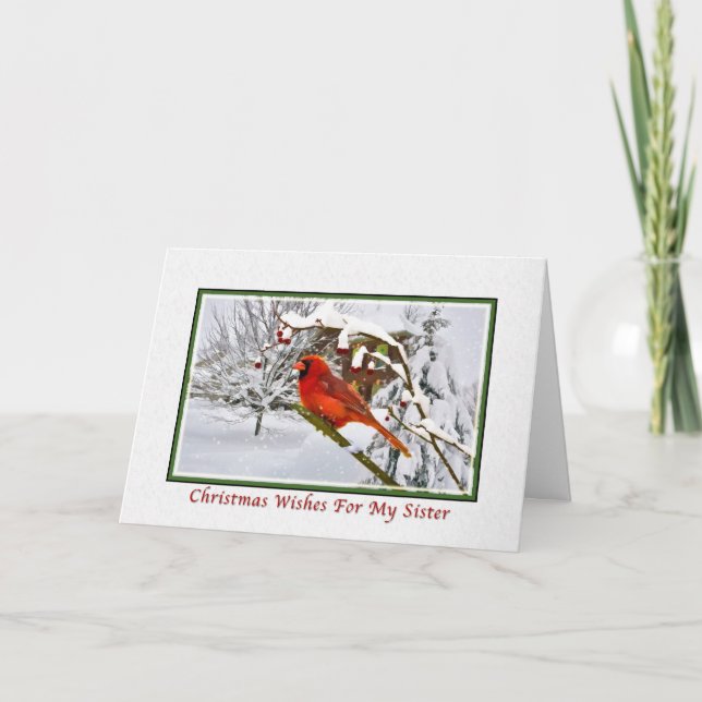 Christmas, Sister, Cardinal Bird, Snow, Card (Front)