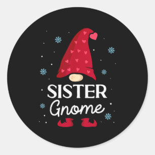 Christmas Sister Gnome Dwarf Garden Gnome Family  Classic Round Sticker